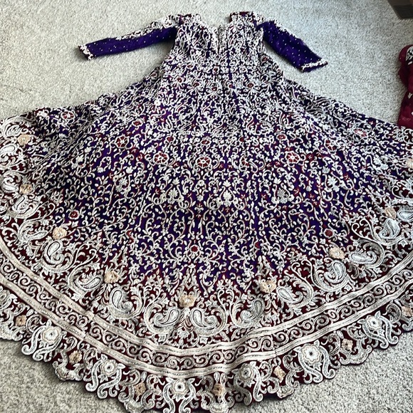 Purple & Red Indian/Pakistani Wedding dress with Swarovski Stone Work and train. - Picture 4 of 16